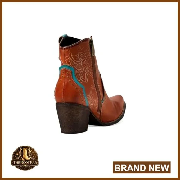 Mid-Calf Western Boots with Floral Embossed Leather and Zipper Closure - Picture 5 of 5